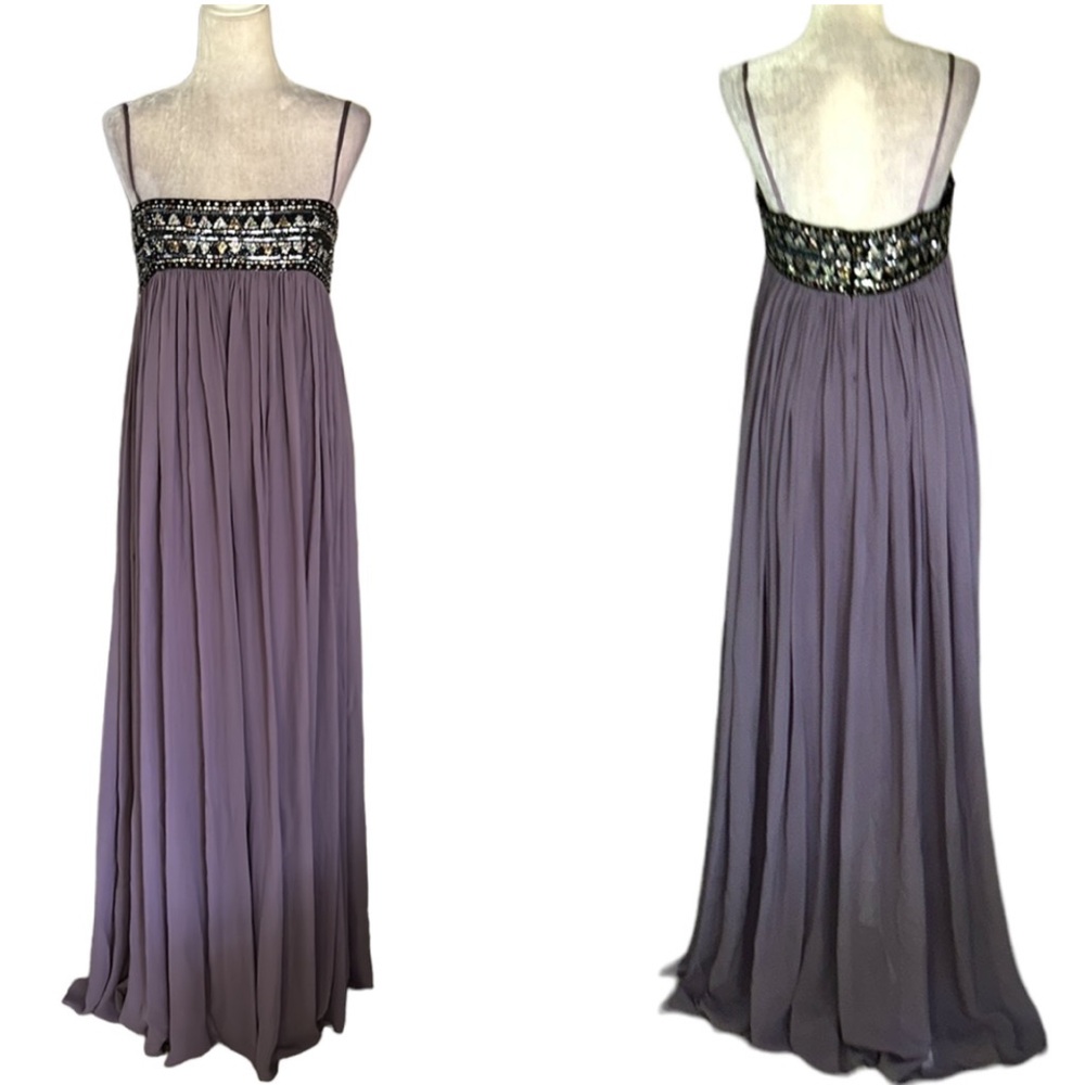 NWT Marc Bouwer Glamit Silk Chiffon Lavender Sequin Flowy Slip Maxi Dress - 12